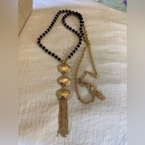 Vintage Black‎ Crystals Necklace with Tassel Pendant